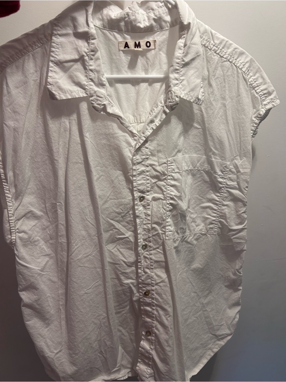 AMO White Cap-Sleeve Button-Down Shirt